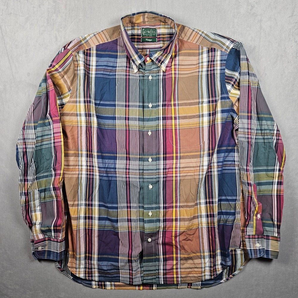 Vintage Gitman Bros Shirt Mens XXL Multi Color Plaid Made in USA Button Down